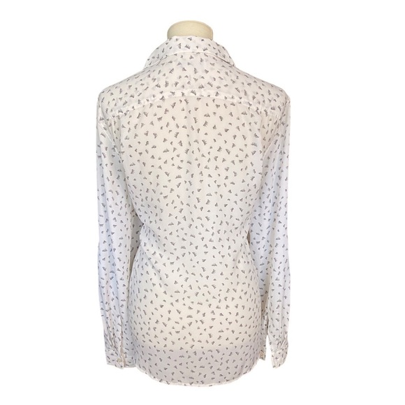 NWOT Ann Taylor LOFT Semi Sheer White Blouse with Black Print - Picture 2 of 8